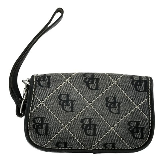 Dooney & Bourke Gray & Black Signature Jacquard Flap Wristlet Pouch / Wallet - Picture 2 of 5
